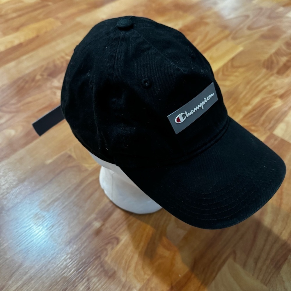 Champion Box Logo Black Adjustable Strapback Cap Hat OSFA 100% Cotton Hat - Picture 3 of 10